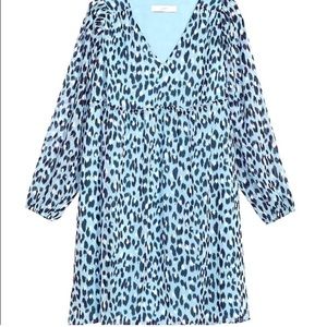 The Loft. Blue animal print V-neck dress. New. Size M